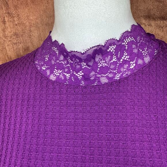 LOGO Lori Goldstein size S sparkling grape long sleeve blouse lace glitter - Picture 3 of 15